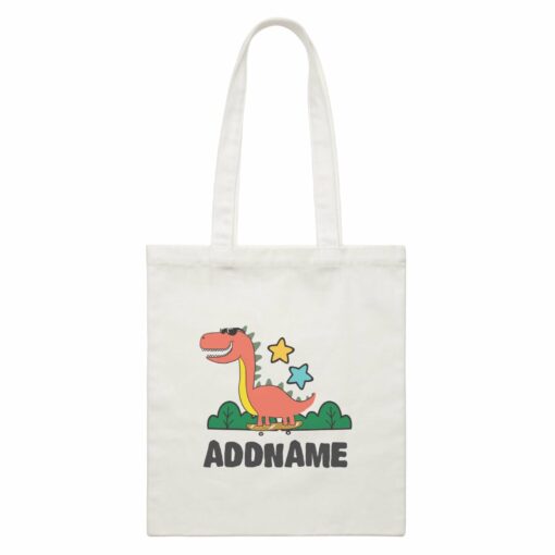 Super Cute Dinosaur Red Skater White Canvas Bag