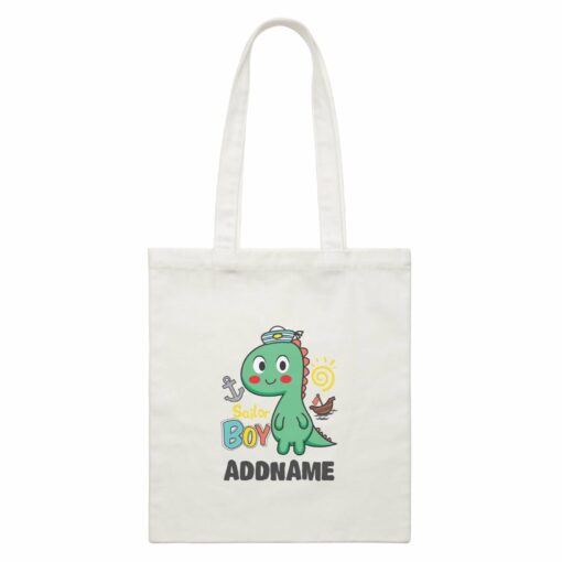 Super Cute Dinosaur Sailor Boy White Canvas Bag