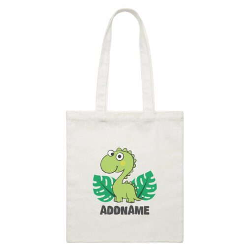 Super Cute Dinosaur With Green Leaves White Canvas Bag