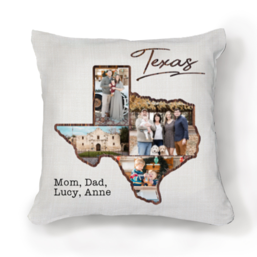 Texas State Photo Collage Pillow, Texas Gift For Home Decor, Personalized Texas Vacation Photo Gift