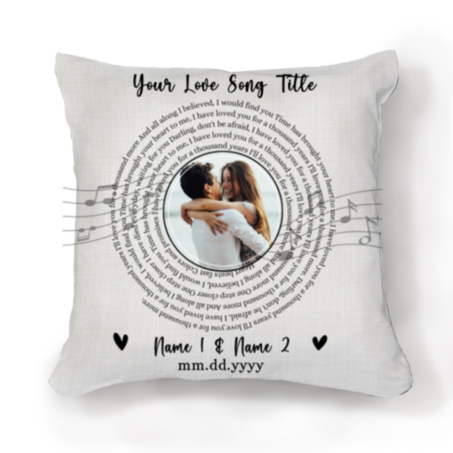 Wedding Song Lyrics With Photo Personalized Pillow, Song Lyrics Anniversary Gift, Husband Gifts For Wedding Day – Best Personalized Gifts For Everyone