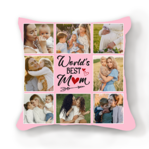 World’s Best Mom Pillow, Mothers Day Gift From Husband, Customized 8 Photo Collage Gift For Mom – Best Personalized Gifts For Everyone