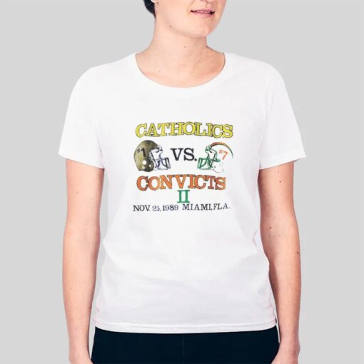 80s Vintage Notre Dame Miami Catholics Vs Convicts Shirt