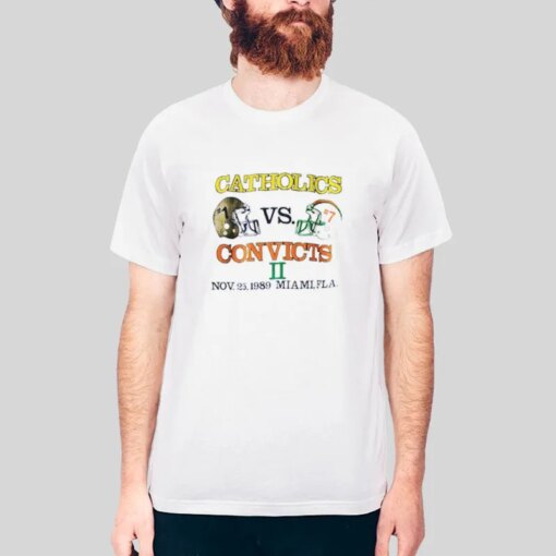 80s Vintage Notre Dame Miami Catholics Vs Convicts Shirt