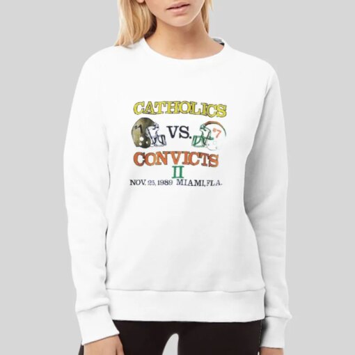 80s Vintage Notre Dame Miami Catholics Vs Convicts Shirt