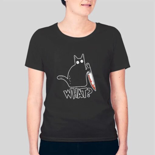 Black Cat With Knife Cat Meme Shirt