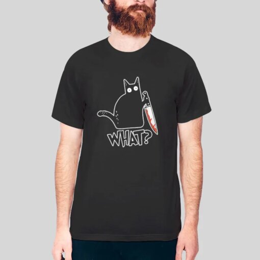 Black Cat With Knife Cat Meme Shirt