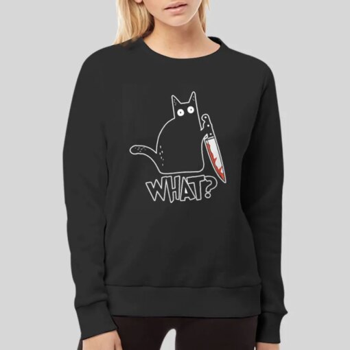 Black Cat With Knife Cat Meme Shirt