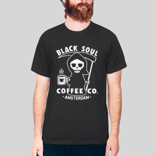 Black Soul Coffee Cafe Grim Reaper Shirt