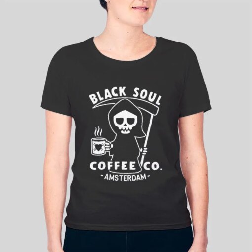 Black Soul Coffee Cafe Grim Reaper Shirt