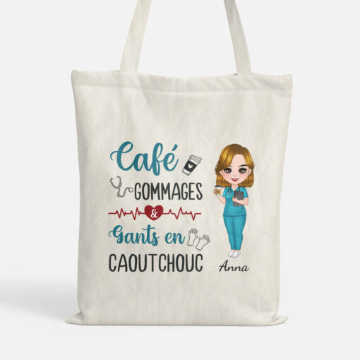 Cafe, Gommages Et Gants En Caoutchouc – Cadeau Personnalise  Tote Bag pour InfirmiereInfirmier