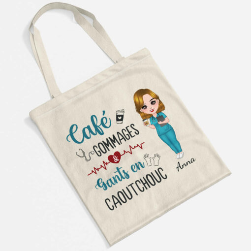 Cafe, Gommages Et Gants En Caoutchouc – Cadeau Personnalise  Tote Bag pour InfirmiereInfirmier