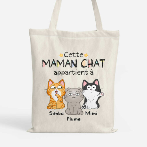 Cette Maman Chat Appartient A – Cadeau Personnalise  Tote Bag pour Amoureux des animaux