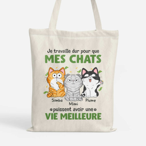 Je Travaille Dur Pour Que Mon Chat Puisse Avoir Une Vie Meilleure – Cadeau Personnalise  Tote Bag pour Amoureux des animaux