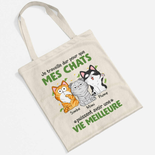 Je Travaille Dur Pour Que Mon Chat Puisse Avoir Une Vie Meilleure – Cadeau Personnalise  Tote Bag pour Amoureux des animaux