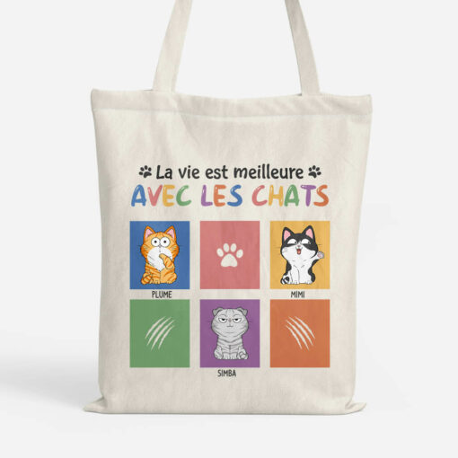 La Vie Est Meilleure Avec Les Chats – Cadeau Personnalise  Tote Bag pour Amoureux des animaux