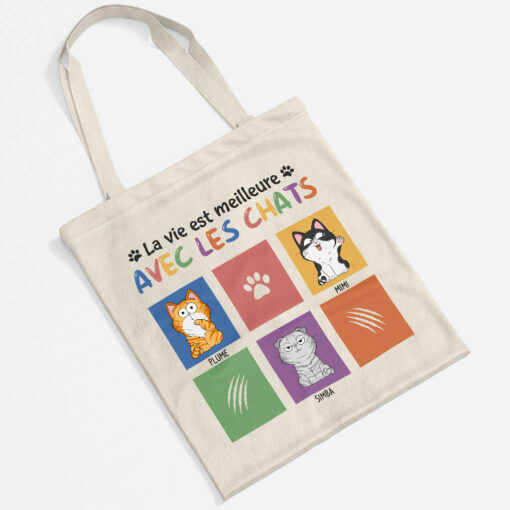 La Vie Est Meilleure Avec Les Chats – Cadeau Personnalise  Tote Bag pour Amoureux des animaux