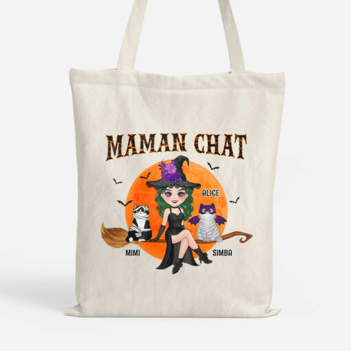 Maman Chat Sorciere Avec Son Balai – Cadeau Personnalise  Tote Bag pour Amoureux des animaux