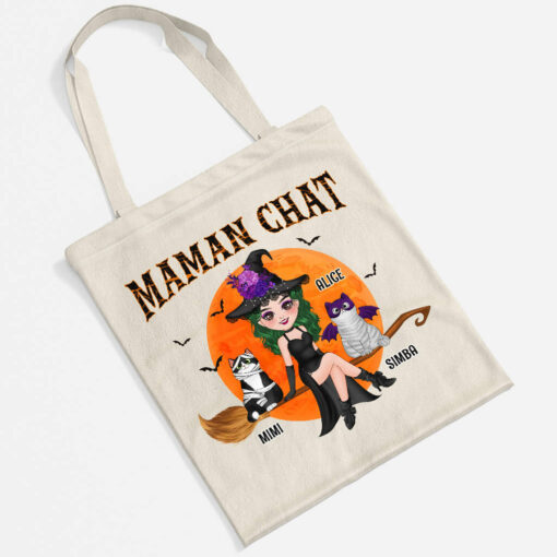 Maman Chat Sorciere Avec Son Balai – Cadeau Personnalise  Tote Bag pour Amoureux des animaux