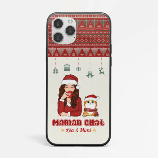 Maman Chat Version Noel – Cadeau Personnalise  Coque de Telephone pour Noel