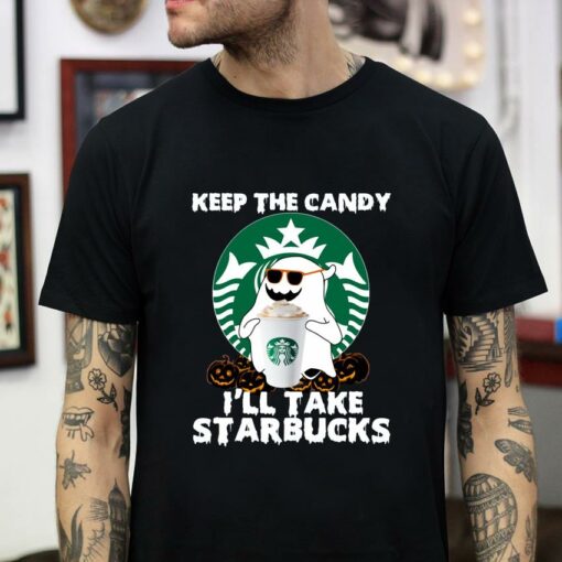 Boo ghost keep the candy I’ll take Starbucks t-shirt