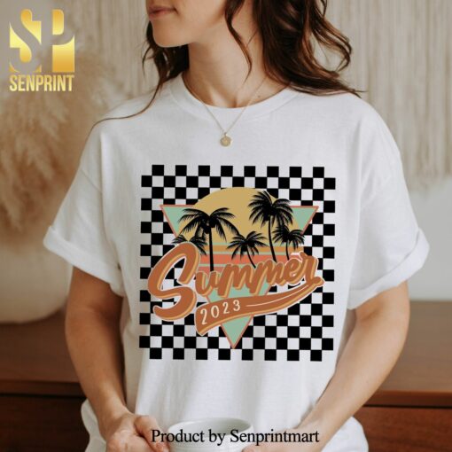 Checkered Pattern Retro Vintage Summer Lover Summer Vibes Hello Summer Beach Shirt