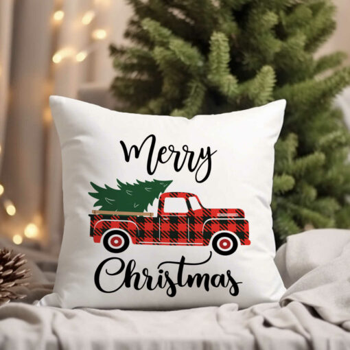 Christmas Tree Red Truck Pillow  Christmas Truck  Merry Christmas Pillow