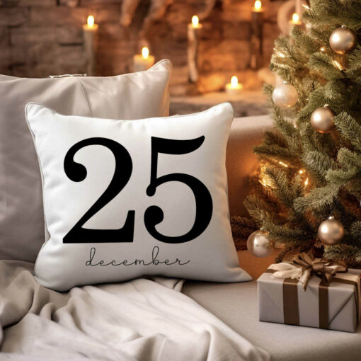 December 25 Christmas Pillow, Christmas Cushions, Farmhouse Christmas Decorations