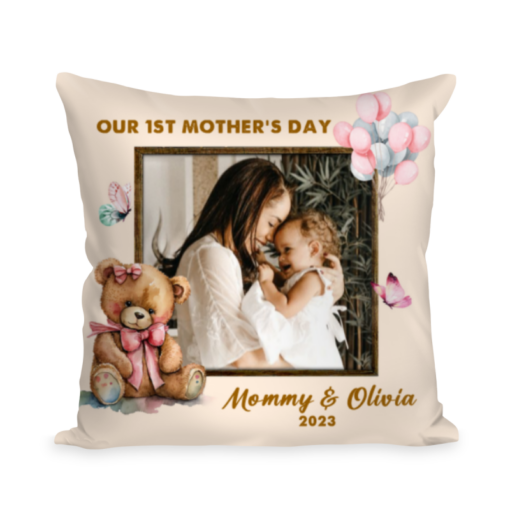 First Mother’s Day Pillow, 1st Mom Gift from Husband, New Mom Present, Personalized Our 1st Mother’s Day Photo Pillow with Names Date