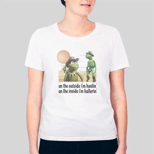 Funny Cowboy Kermit Hootin And Hollerin Meme Shirt