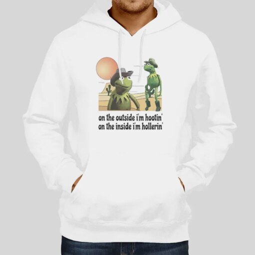 Funny Cowboy Kermit Hootin And Hollerin Meme Shirt