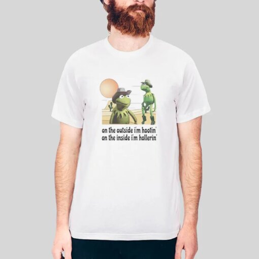 Funny Cowboy Kermit Hootin And Hollerin Meme Shirt