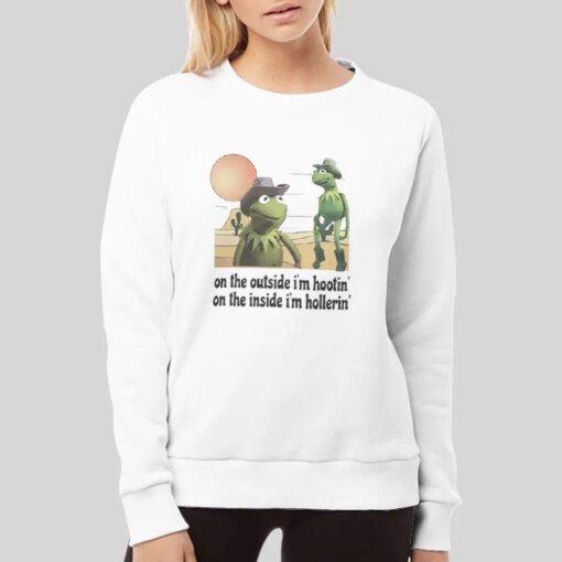 Funny Cowboy Kermit Hootin And Hollerin Meme Shirt