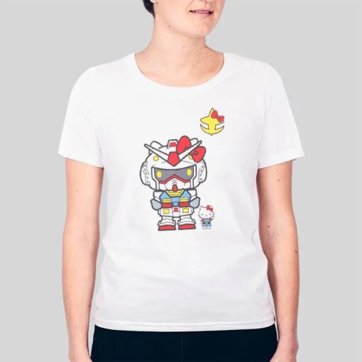 Funny Cute Hello Kitty Gundam Shirt