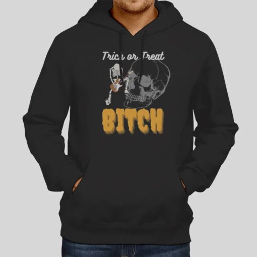 Funny Skeleton Trick Or Treat Bitch Halloween Shirt