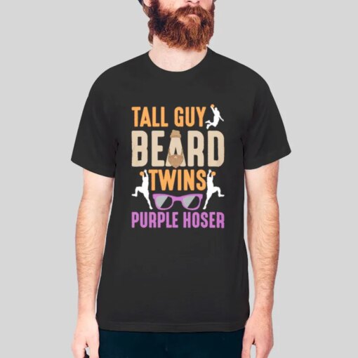 Funny Tall Guy Beard Twins Purple Hoser Shirt