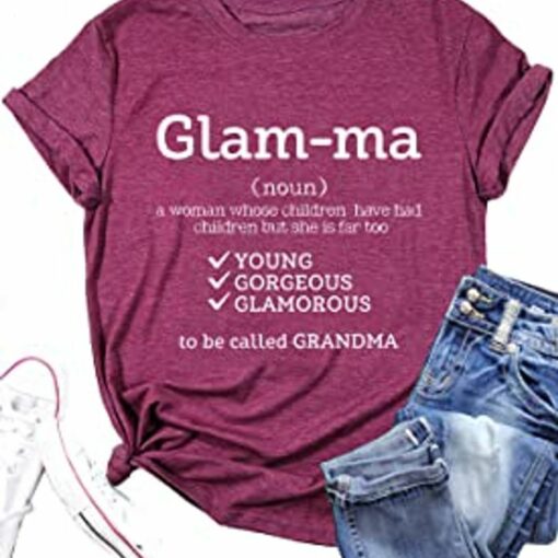 Glamma T Shirt Women Grandma Shirts Funny Letter Print Grandmother Gift Short Sleeve Mothers Day Tee Top