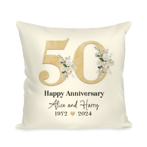 Golden Anniversary Cushion, Personalized Wedding Anniversary Gift, Keepsake Gift 50th Anniversary, Pillow Gift For Wife, Husband, Parents