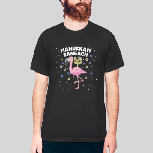 Hanukkah Sameach Flamingo Menorah Shirt