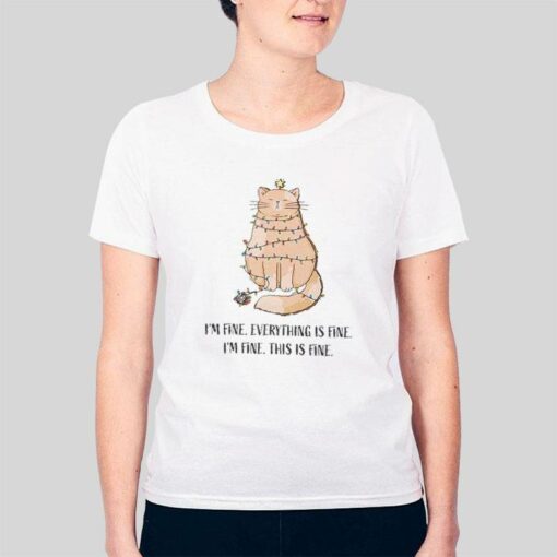 I’m Fine Everything Is Fine Christmas Lights Cat Shirt