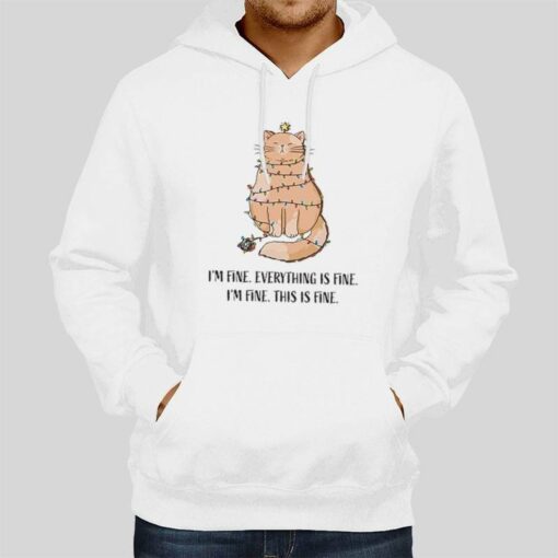 I’m Fine Everything Is Fine Christmas Lights Cat Shirt