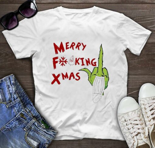 Middle finger Grinch merry fucking xmas quarantine t-shirt