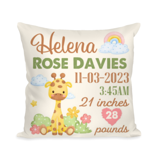 New Baby Announcement Pillow, Personalized Pillow Gift for Baby Boy Girl, Baby Birth Stats Pillow