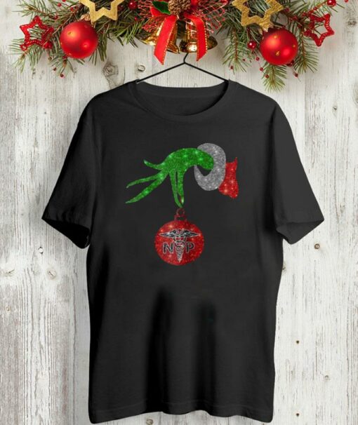 Nurse Grinch holding ormanent Christmas shirt