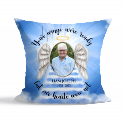 Personalized Memorial Pillow, Loss Of Loved One Gift, Your Wings Were Ready, Photo Pillow