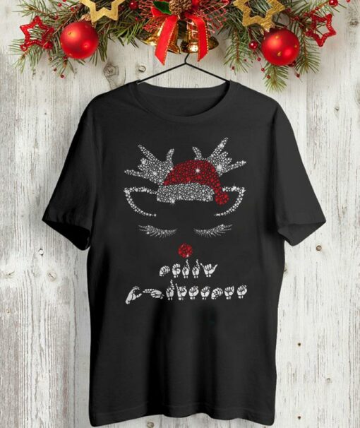 Santa hat Asl merry Christmas diamond t-shirt