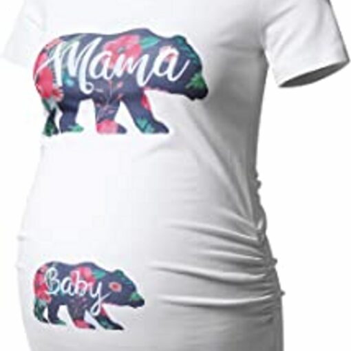 Short Sleeve Maternity Tops Shirts Floral Ruched Sides Casual Mama Pregnancy Blouses Clothes