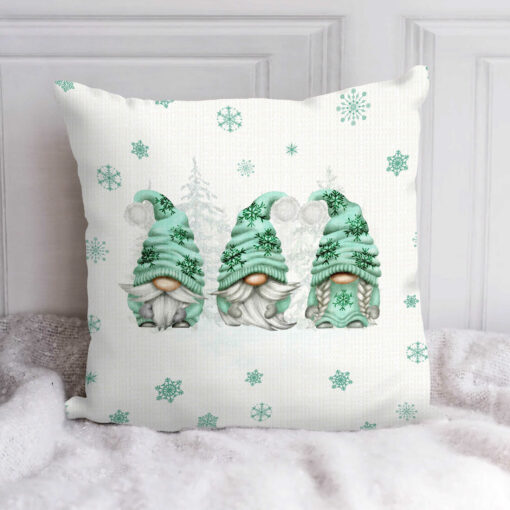 Teal Gnome Christmas Pillow