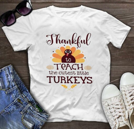 Thankful to teach cutest little turkeys thanksgiving t-shirt