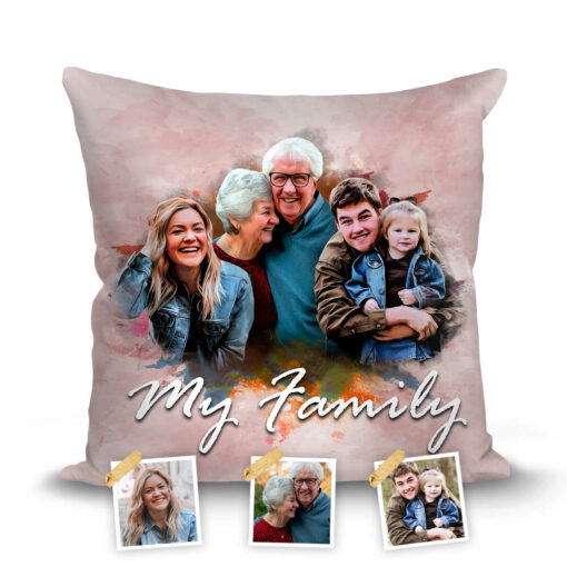 Watercolor Portrait Pillow, Combine Photos Pillow, Add Deceased Relatives To Portrait Art Print